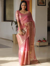 Banarasee Handwoven Plain Tissue Skirt Border Saree-Pink