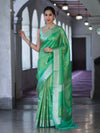 Banarasee Handloom Dual Tone Shimmer Silk Saree With Buti Design & Meena Border-Pastel Green