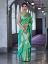 Banarasee Handloom Dual Tone Shimmer Silk Saree With Buti Design & Meena Border-Pastel Green