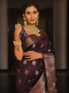 Banarasee Handwoven Semi Silk Saree With Zari Buti Design-Wine