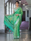 Banarasee Handloom Dual Tone Shimmer Silk Saree With Buti Design & Meena Border-Pastel Green