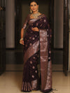 Banarasee Handwoven Semi Silk Saree With Zari Buti Design-Wine