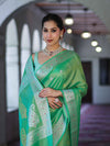Banarasee Handloom Dual Tone Shimmer Silk Saree With Buti Design & Meena Border-Pastel Green