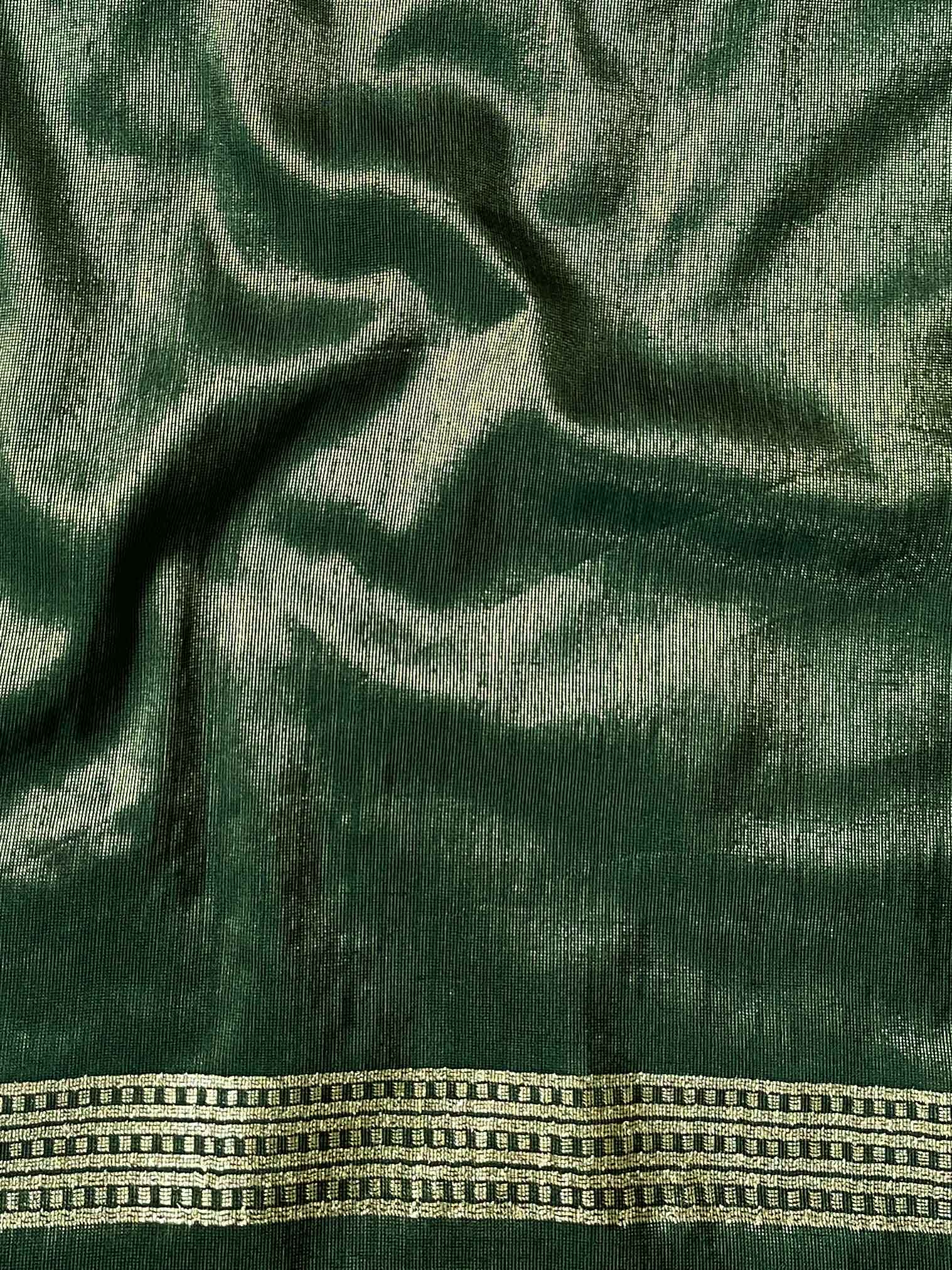 Banarasee Handwoven Semi-Silk Upadda Saree With Zari Floral Work-Yellow & Green