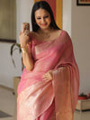 Banarasee Handwoven Plain Tissue Skirt Border Saree-Pink