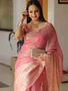 Banarasee Handwoven Plain Tissue Skirt Border Saree-Pink