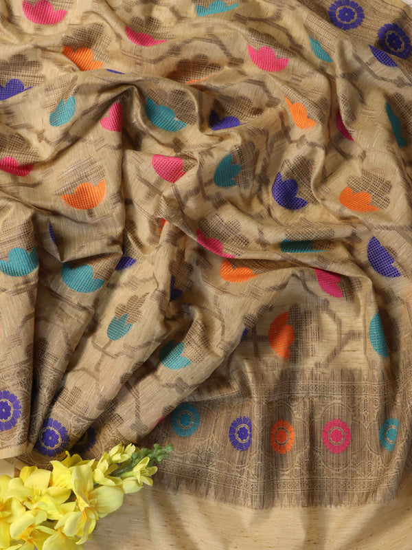Banarasee Cotton Silk Gichha Work Dupatta-Beige