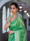 Banarasee Handloom Dual Tone Shimmer Silk Saree With Buti Design & Meena Border-Pastel Green