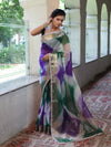 Banarasee Organza Saree With Zari Design Border & Lace-Multicolor