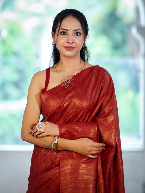 Bhagalpuri Handloom Pure Tussar Saree-Maroon & Black