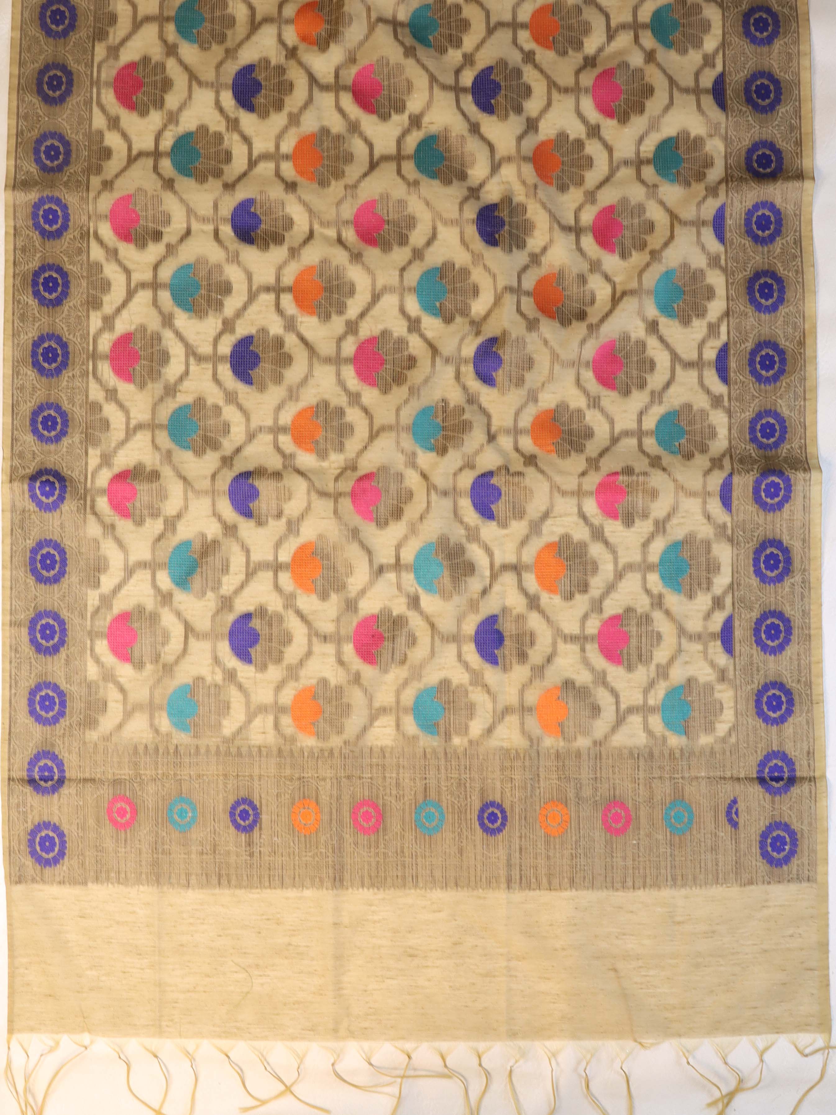 Banarasee Cotton Silk Gichha Work Dupatta-Beige