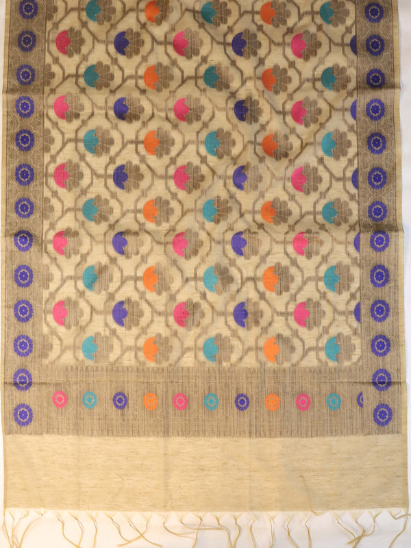 Banarasee Cotton Silk Gichha Work Dupatta-Beige