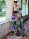 Banarasee Organza Saree With Zari Design Border & Lace-Multicolor