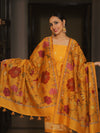 Banarasee Pure Chanderi Silk Zari Buti Salwar Kameez Fabric With Digital Print Dupatta Set-Yellow