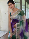 Banarasee Organza Saree With Zari Design Border & Lace-Multicolor
