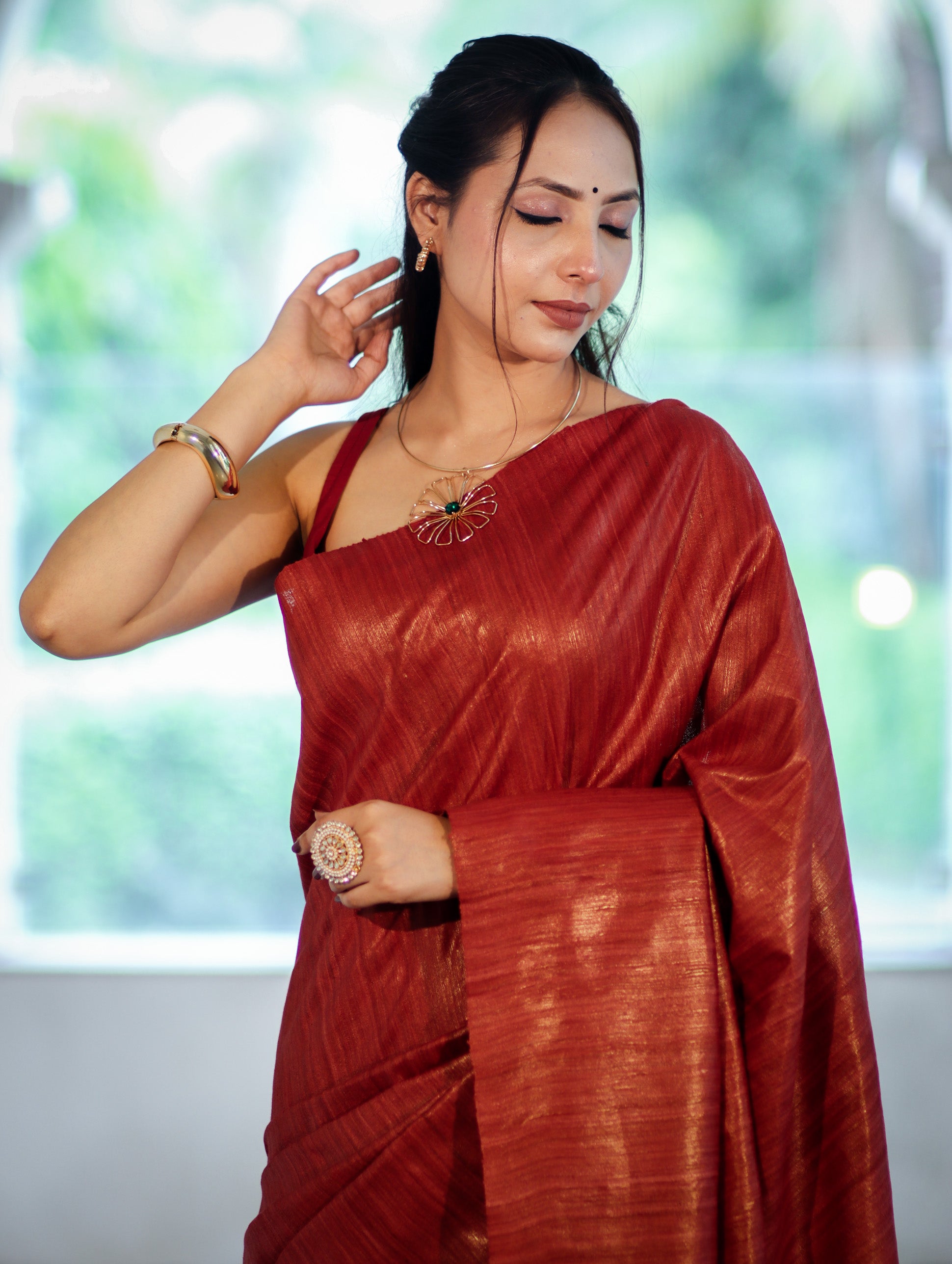 Bhagalpuri Handloom Pure Tussar Saree-Maroon & Black