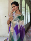 Banarasee Organza Saree With Zari Design Border & Lace-Multicolor