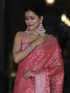Banarasee Handwoven Faux Georgette Saree With Zari Jaal Design & Floral Border-Peach