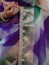 Banarasee Organza Saree With Zari Design Border & Lace-Multicolor
