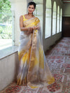 Banarasee Organza Saree With Zari Design Border & Lace-Multicolor