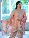 Banarasee Cotton Silk Zari Work Salwar Kameez Fabric With Jaal Design Dupatta Set-Beige & Light Peach