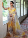 Banarasee Organza Saree With Zari Design Border & Lace-Multicolor