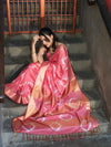 Banarasee Handloom Cotton Silk Hand Dyed Shibori Pattern Saree-Pink