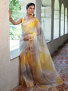 Banarasee Organza Saree With Zari Design Border & Lace-Multicolor