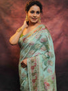 Banarasee Semi-Dupion Silk Saree With Meena & Zari Work-Sea Green