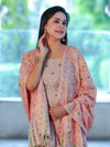 Banarasee Cotton Silk Zari Work Salwar Kameez Fabric With Jaal Design Dupatta Set-Beige & Light Peach