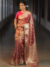 Banarasee Handwoven Crushed Tissue Saree Zari Border With Lace-Pink