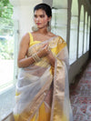Banarasee Organza Saree With Zari Design Border & Lace-Multicolor