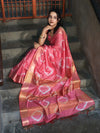 Banarasee Handloom Cotton Silk Hand Dyed Shibori Pattern Saree-Pink