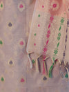 Banarasee Cotton Silk Zari Work Salwar Kameez Fabric With Jaal Design Dupatta Set-Beige & Light Peach