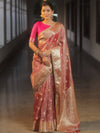 Banarasee Handwoven Crushed Tissue Saree Zari Border With Lace-Pink