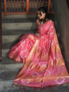 Banarasee Handloom Cotton Silk Hand Dyed Shibori Pattern Saree-Pink