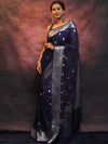 Banarasee Handwoven Semi-Chiffon Saree With Silver Zari Work-Blue