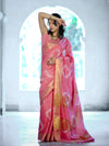 Banarasee Handloom Cotton Silk Hand Dyed Shibori Pattern Saree-Pink