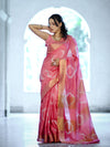 Banarasee Handloom Cotton Silk Hand Dyed Shibori Pattern Saree-Pink