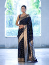 Banarasee Handloom Semi Katan Saree With Buti Work & Border-Deep Blue