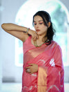 Banarasee Handloom Cotton Silk Hand Dyed Shibori Pattern Saree-Pink