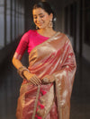 Banarasee Handwoven Crushed Tissue Saree Zari Border With Lace-Pink