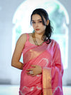 Banarasee Handloom Cotton Silk Hand Dyed Shibori Pattern Saree-Pink