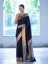 Banarasee Handloom Semi Katan Saree With Buti Work & Border-Deep Blue
