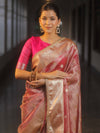 Banarasee Handwoven Crushed Tissue Saree Zari Border With Lace-Pink