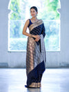 Banarasee Handloom Semi Katan Saree With Buti Work & Border-Deep Blue