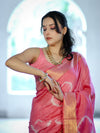Banarasee Handloom Cotton Silk Hand Dyed Shibori Pattern Saree-Pink