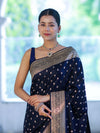 Banarasee Handloom Semi Katan Saree With Buti Work & Border-Deep Blue