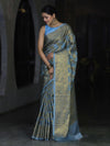Banarasee Handwoven Georgette Saree With Antique Zari Jaal Design & Floral Border-Pastel Blue