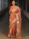 Banarasee Handwoven Crushed Tissue Saree Zari Border With Lace-Red